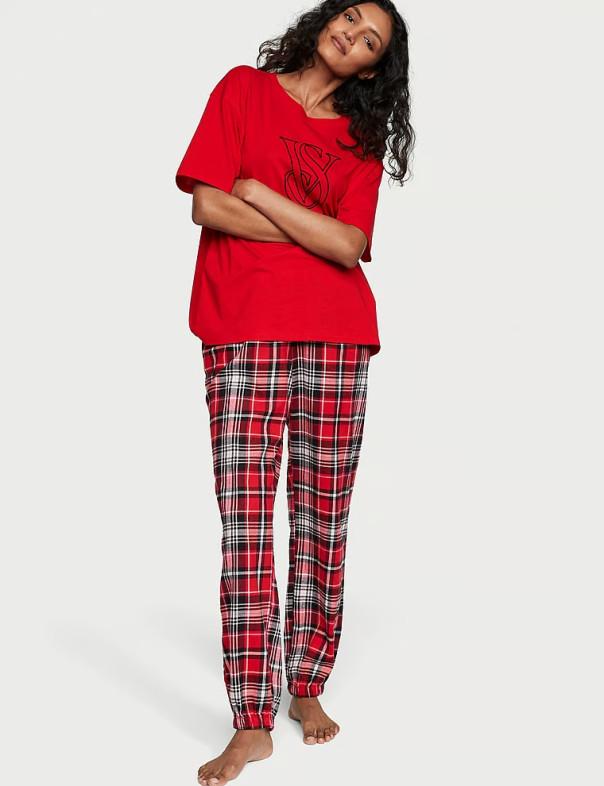 Пижама фланелевая Victoriaʼs Secret Cotton & Flannel Tee-jama Set